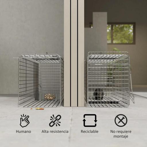 Trampa para Animales Vivos Plegable 81x26x34,5 cm Jaula de Captura de Alambre con Puerta y Asa para Conejos Plata [2]