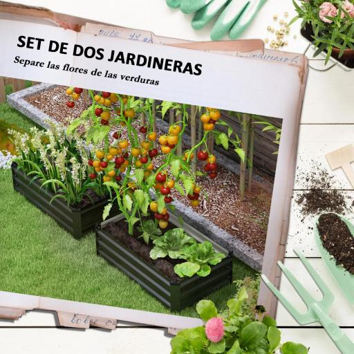 Set de 2 Jardineras de Exterior de Acero Rectangulares para Cultivos Plantas Flores para Patio 100x60x30 cm Gris Oscuro [2]