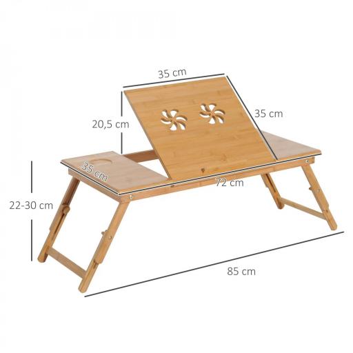 Mesa de Ordenador Portátil Bambú Bandeja de Cama Desayuno Plegable Reclinable Altura Ajustable Soporte Escritorio de regazo 1 Cajón 72x35x22-30cm [1]