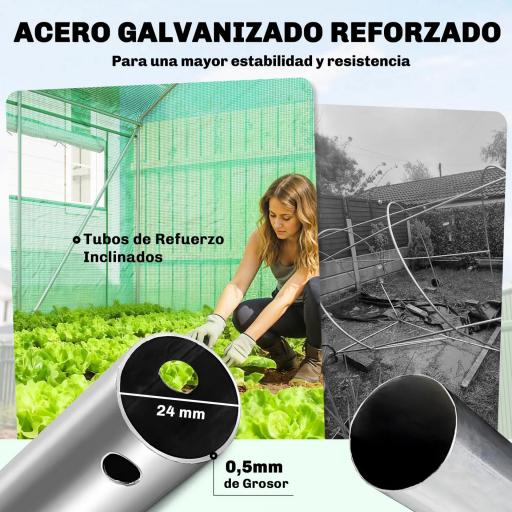 Invernadero de Túnel 6x3x2 m con 6 Ventanas de Malla Cubierta de PE Anti-UV y 3 Puertas Enrollables Verde [6]