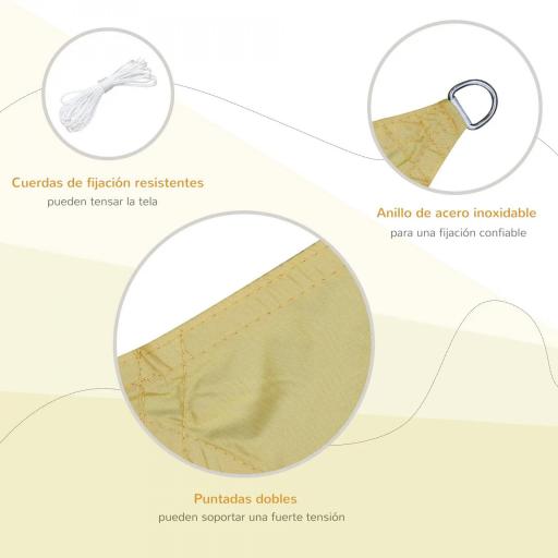 Toldo Vela Rectangular 6x4 m Vela de Sombra para Jardín Patio Terraza Poliéster Anti UV Color Arena [5]