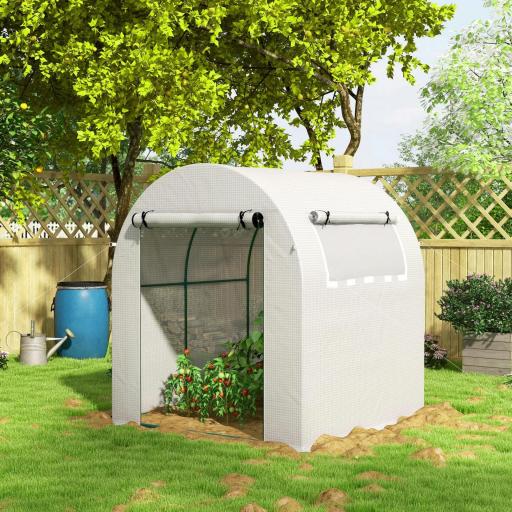 Invernadero de Jardín 180x180x200 cm Invernadero de Túnel Pequeño con Puerta Enrollable y Ventana de Malla Blanco [4]