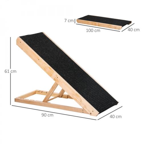 Rampa Plegable para Perros y Gatos de Madera con Altura Ajustable de 4 Niveles y Alfombra Antideslizante Escaleras de Mascotas para Coche Cama y Sofá 90x40x61 cm Natural [1]