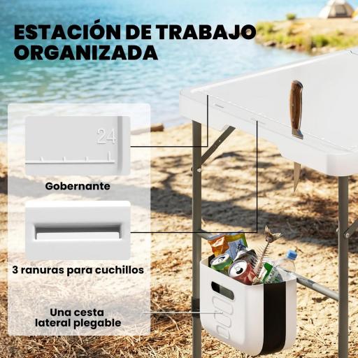 Mesa de Limpieza de Pescado Plegable con Altura Regulable Fregadero Grifo Manguera Cesta Plegable Ranuras y Bolsa [1]
