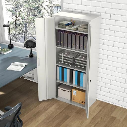 Archivador con Llave Estantes Ajustable Armario Archivador Metálico para Oficina Estudio Salón 80x40x180 cm Blanco [5]