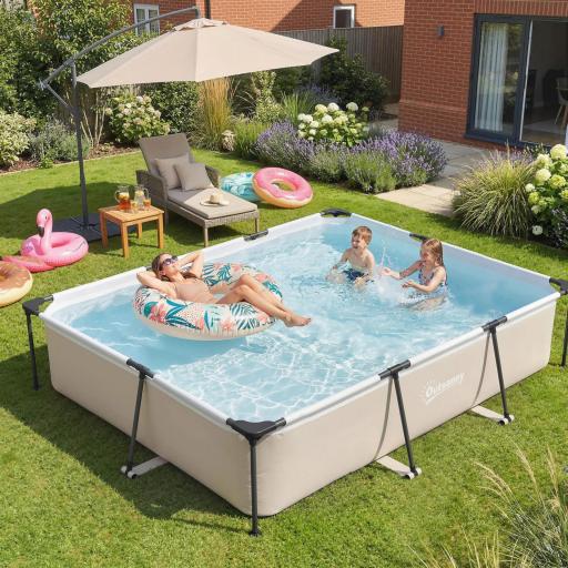 Piscina Desmontable Tubular 316x238x66,5 cm 3700 L con Marco Metálico Parche de Reparación sin Depuradora Gris [4]