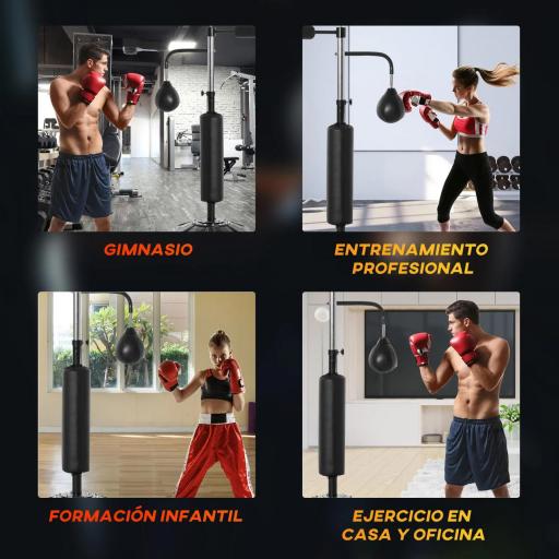 Saco de Boxeo de Pie 4 en 1 Ajustable en Altura con 2 Bolas Barra y Base Rellenable Agua o Arena 88x50x160-230 cm Negro [2]