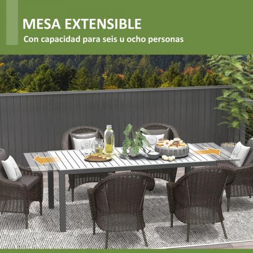 Mesa de Comedor Exterior Mesa de Terraza para 6 -8 Personas con Marco de Aluminio 180/240x94x73 cm Gris Oscuro [5]