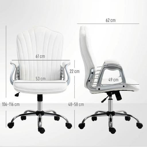 Silla de Escritorio Giratoria con Altura Ajustable Reposabrazos Respaldo Curvado Función de Basculante Blanco [1]