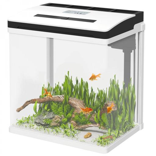 Acuario de Cristal de 13L Pecera Pequeña con Sistema de Filtro Iluminación LED Bomba de Agua 29x20x30,5 cm Blanco [9]