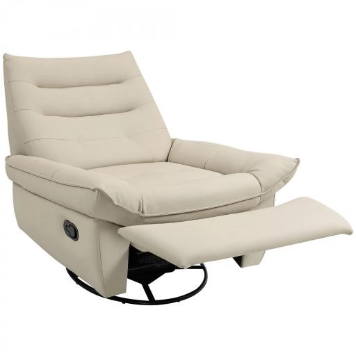 Sillón Relax Reclinable Giratorio Función Balancín Tapizado en PU Reposapiés Asiento Amplio Acolchado Grueso Crema [9]