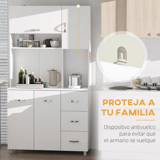 Armario de Cocina Moderno Mueble Auxiliar con 3 Cajones 4 Puertas y Estantes Ajustables 100x39,5x183,5 cm Blanco [3]