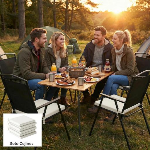 Juego de Cojines para Sillas de Comedor 46x42x7 cm 6 Piezas con Funda Lavable y Lazos, Impermeable y Anti-UV Crema [3]