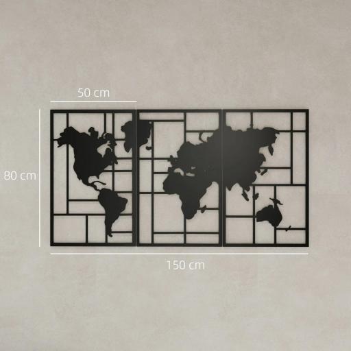 Decoración de Metal para Pared de Mapa Mundial de 3 Piezas para Salón Dormitorio Pasillo Negro [1]