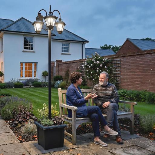 Farola Solar Exterior de Jardín con Macetero 3 Cabezales Impermeable Encendido/Apagado Automático y Altura Ajustable [7]