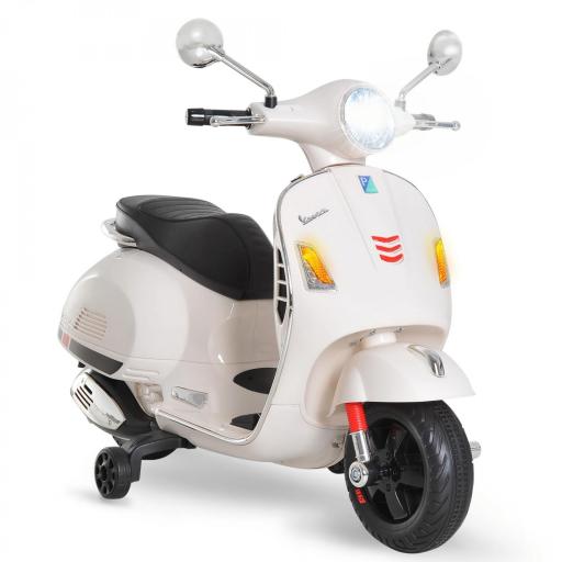 Moto Eléctrica para Niños de 3-6 Años con Licencia VESPA Moto de Batería para Niños con Música Velocidad 2-3 km/h y Bocina Carga 25 kg Blanco [9]