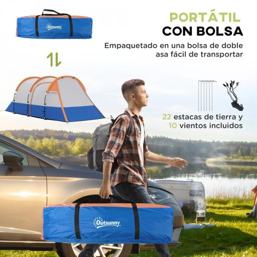 Tienda de Campaña para 3 Personas con 2 Habitaciones y Bolsa de Transporte Impermeable 420x200x150 cm Multicolor [5]