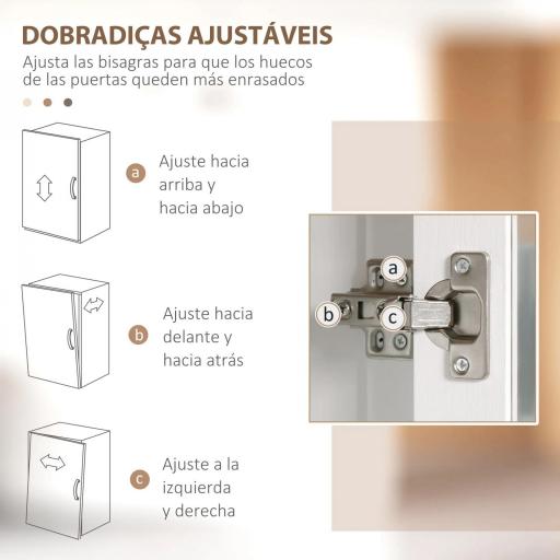 Alacena de Cocina Mueble Auxiliar de Cocina con Puerta de Vidrio y Estantes Ajustables para Comedor 76x36x160 cm Blanco [3]