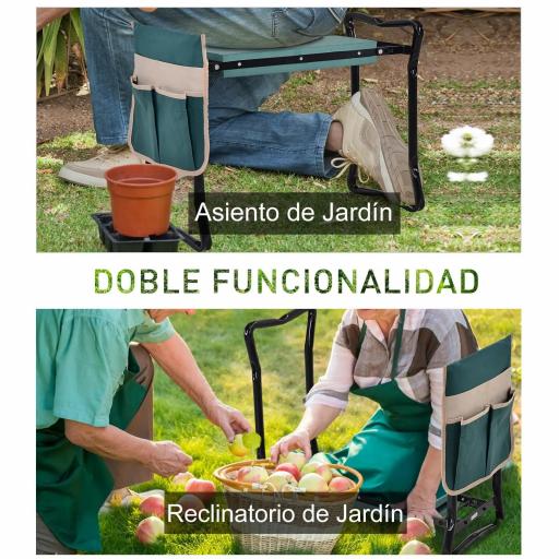 Taburete de Jardín Plegable con Bolsa para Herramientas Protección Cojín Rodillas Asiento de Jardín con Almohadilla Altura Ajustable Soporta un máximo 150kg Color Verde Negro [5]