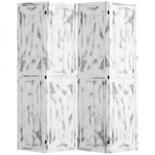 Biombo Divisor Separador de Ambientes de 4 Paneles Plegables de Madera de Paulonia 160,5x170 cm Blanco Rústico [9]
