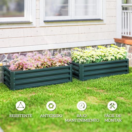 Juego de 2 Jardineras Exterior Grandes de Acero Galvanizado Huertos Urbanos para Terraza Jardín 110x50x30 cm Verde [5]