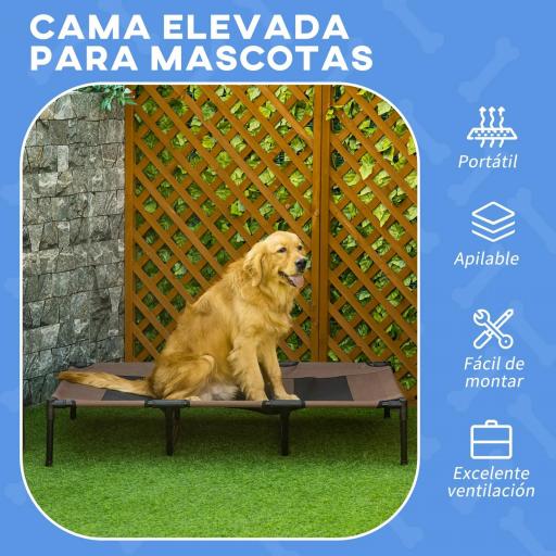 Cama Elevada para Perros Gatos Portátil Cama para Mascotas con Zona de Malla Transpirable y Tela Oxford para Interior Exterior 122x92x23 cm Café [5]