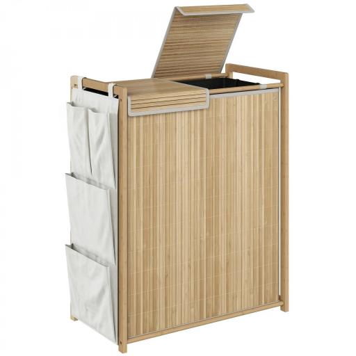 Cesto de Ropa Sucia de Bambú con Tapa 120L con 2 Bolsas con Cordón Extraíbles y Lavables Bolsillos Laterales Natural [9]
