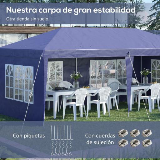 Carpa Plegable 6x3 m con 4 Laterales Desmontables Cenador de Jardín con 4 Ventanas Visibles y Bolsa de Transporte Azul [7]