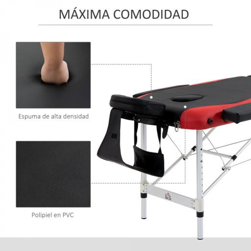 Camilla Masaje Plegable, Camilla Estética Profesional de Aluminio con Altura Ajustable, 3 Zonas, Reposacabezas, Reposabrazos, para Tatuaje, Fisioterapia, Negro y Rojo [6]