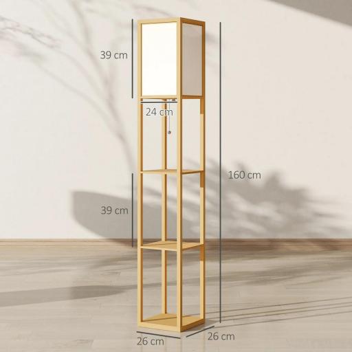 Lámpara de Pie con Estantes de Almacenaje Bombilla E27 para Salón Dormitorio Oficina Natural [1]