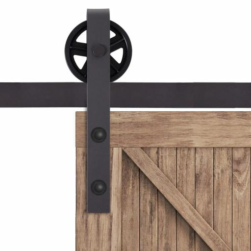 6FT/183cm Herraje para Puerta Corredera Kit de Puerta Corrediza de Madera con Guía de Suelo Riel de Acero al Carbono Café Oscuro [5]