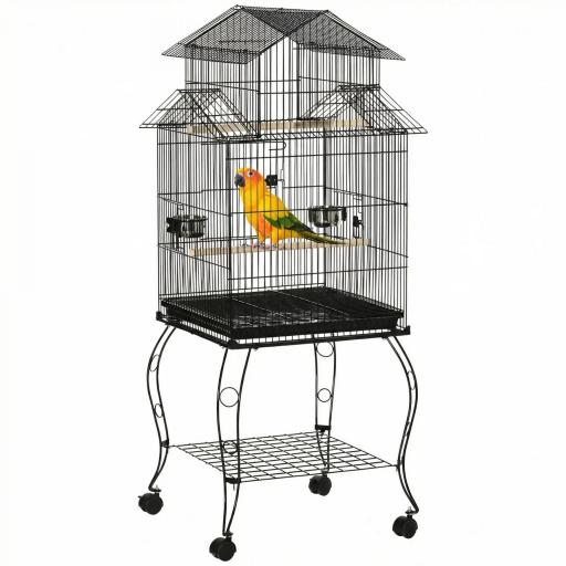 Jaula para Pájaros con Ruedas Pajarera con Soporte y Estante para Cacatúa ninfa Cotorra del Sol 50x49x137 cm Negro [8]
