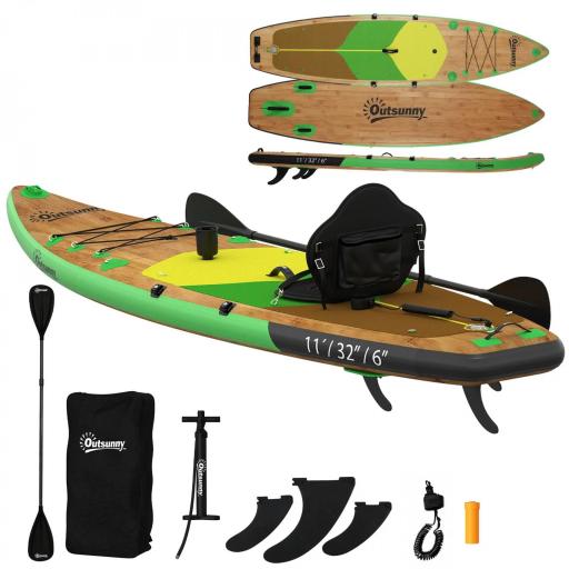 Tabla Paddle Surf Hinchable SUP Extra Largo de 335 cm con Asiento Remo Convertible Aletas Bomba y Mochila Carga 180 kg [8]