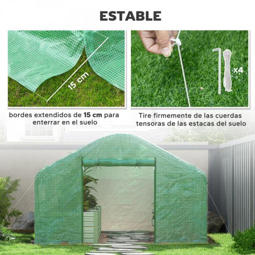 Invernadero de Túnel 4x3x2 m con 2 Ventanas Cubierta de PE Anti-UV y 1 Puerta Enrollable con Cremallera Verde [4]