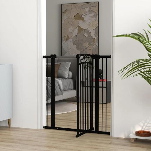 Puerta para Perros con Ancho Ajustable 76-104 cm Barrera de Seguridad con 2 Extensiones y Doble Bloqueo Negro [7]