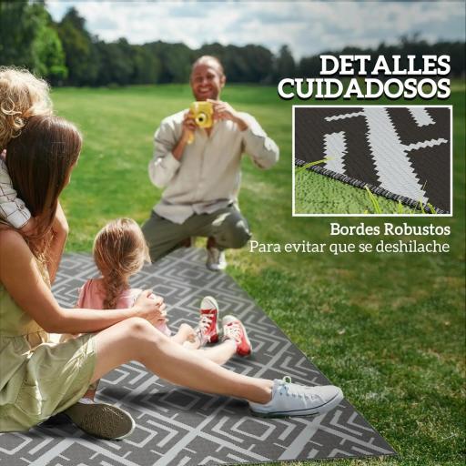 Alfombra de Exterior Reversible 182x274 cm con Patrón Geométrico de Rombos Impermeable Bolsa de Transporte Negro [2]