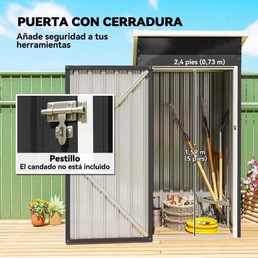 Caseta de Jardín Exterior Metálico 0,74 m² 107,5x91x185 cm con Techo Inclinado Puerta con Cerradura Ventilaciones Gris [4]