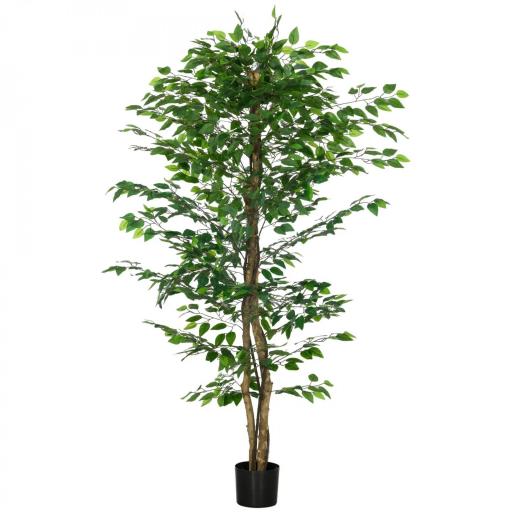 Planta Artificial con Troncos Naturales 180 cm Ficus Sintética con 1260 Hojas Decoración para Hogar Verde [6]