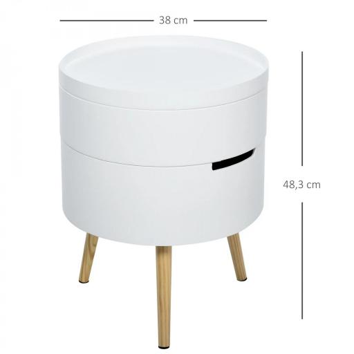 Mesita de noche - mesa de centro con 2 compartimentos de almacenamiento - tapa de MDF - dim. Ø 38 x 48 cm - blanco [1]