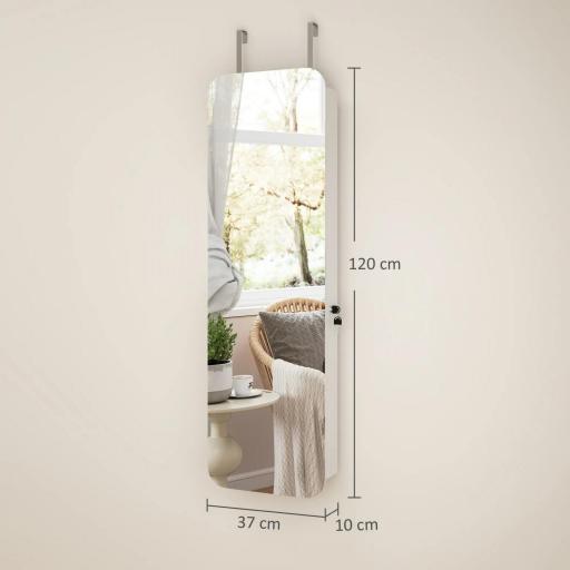 Espejo Joyero con Luz LED Montado en la Pared o en la Puerta con Cerradura Espejo Entero 2 Cajones Blanco [4]