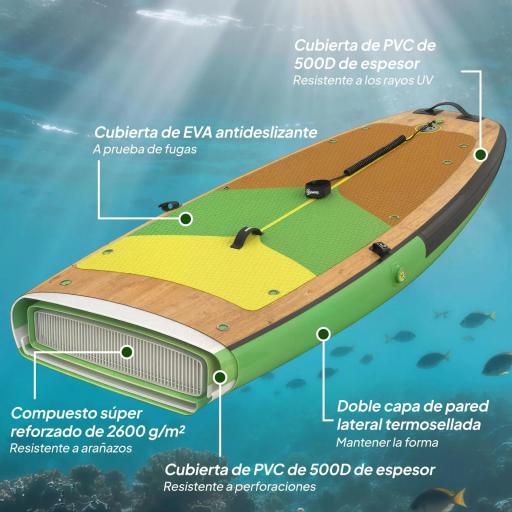 Tabla Paddle Surf Hinchable SUP Extra Largo de 335 cm con Asiento Remo Convertible Aletas Bomba y Mochila Carga 180 kg [4]