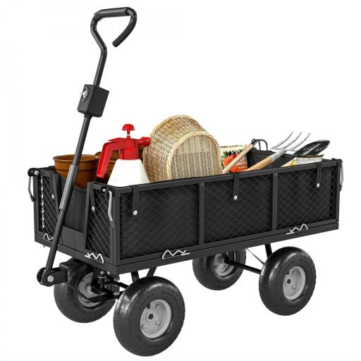 Carrito de Jardín con Ruedas Grandes Bolsa Impermeable Removible y Mango Giratorio Carga 300 kg 105x51x54 cm Negro [8]