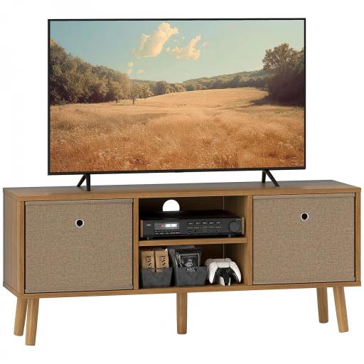 Mueble de TV para Televisores de hasta 50 Pulgadas con 2 Cajones de Tela y Estantes Abiertos Madera y Marrón [9]