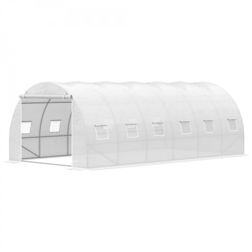 Invernadero de Túnel 6x3x2 m Invernadero de Jardín con Puerta Enrollable 12 Ventanas Cubierta de PE 140 g/m² y Metal Galvanizado para Cultivos Plantas Verduras Blanco [9]