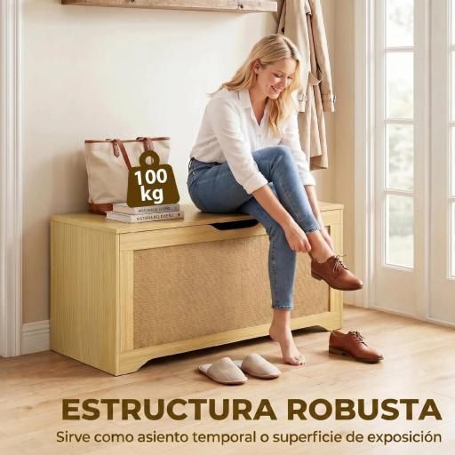Baúl de Almacenaje 136L Banco de Almacenaje con Panel de Ratán Tapa Brazos de Soporte para Recibidor 100x40x45cm Roble [6]
