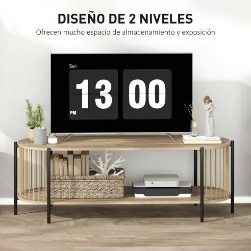 Mueble de TV Estilo Bohemio hasta 55 Pulgadas con Diseño en Cuerda de Papel y 2 Estantes Abiertos 124x43,5x41 cm Natural [3]
