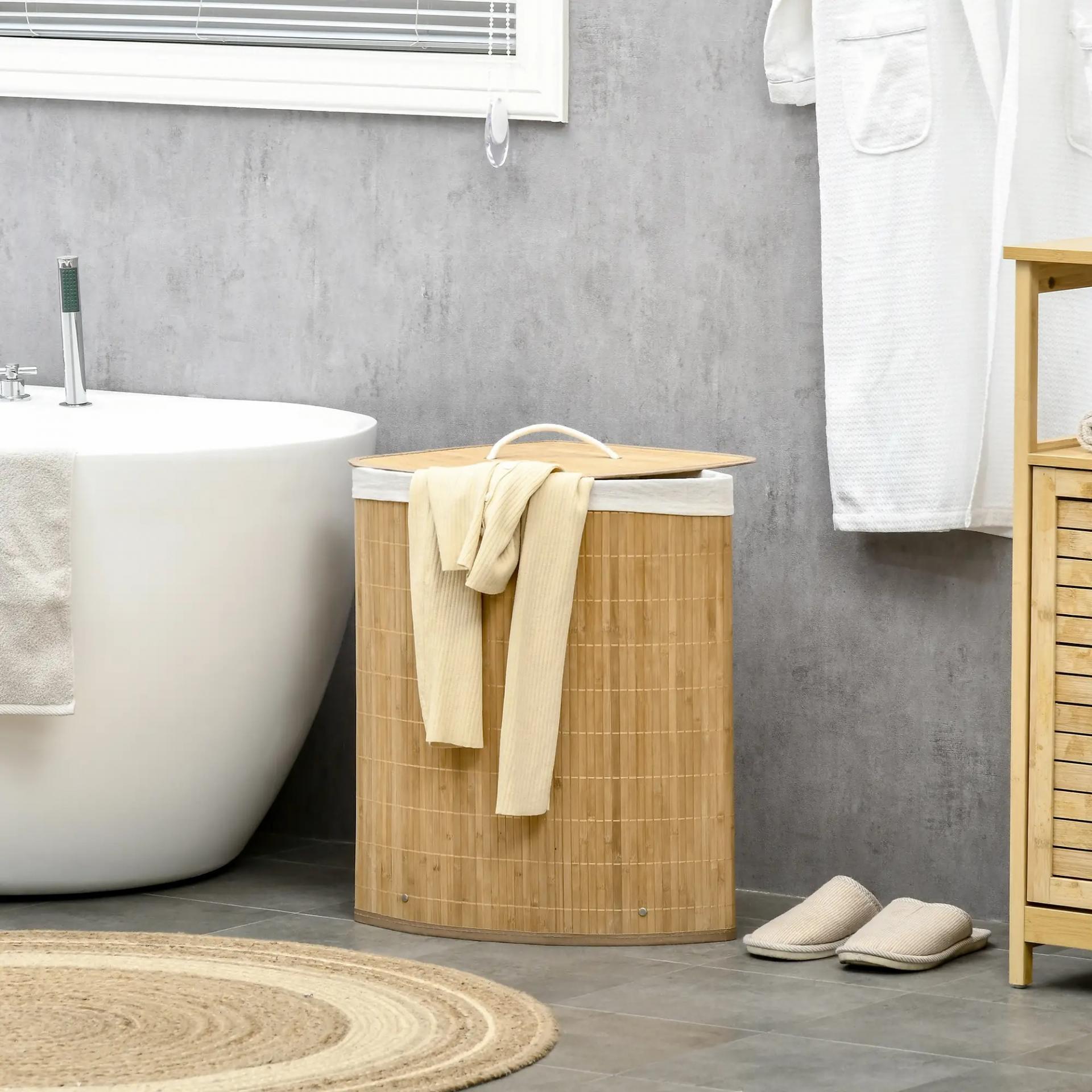 Cesto para Ropa Sucia de Bambú Capacidad de 55L Cesta para la Colada en Forma de Abanico 38x38x57 cm Natural