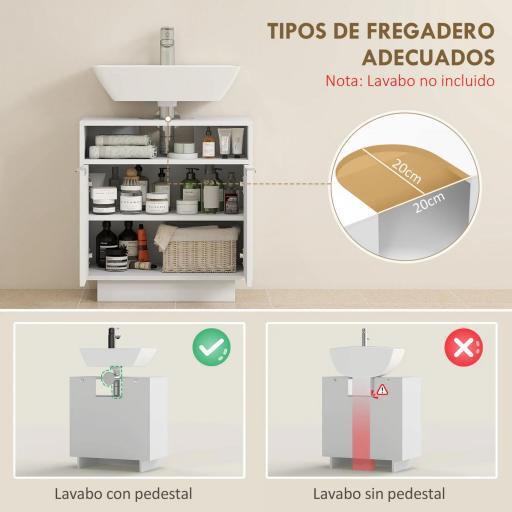 Mueble bajo Lavabo con 2 Puertas Acanaladas y Compartimento Abierto para Lavabo sin Pedestal 60x33x63 cm Blanco [5]