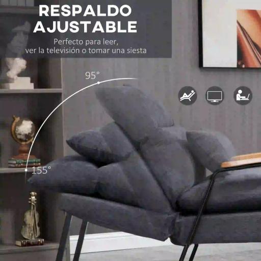 Sillón de Relax con Reposapiés Sillón Reclinable con Respaldo Ajustable Tapizado en Pana 68x91,5x88 cm Gris [4]
