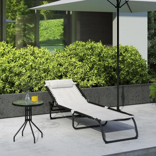 Tumbona Plegable, Tumbona Jardín Exterior Reclinable 4 Posiciones con Reposacabezas y Marco de Acero, Carga 120 kg, para Terraza, Piscina, Playa, 189x58x30 cm, Crema [4]
